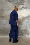 AVIVA JIFEI XUE Blue Striped Panel Wide Leg Pants S22-CWLP